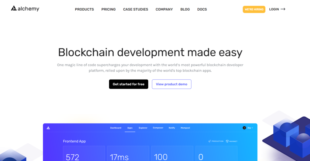 Alchemy Ethereum  and Polygon node provider homepage