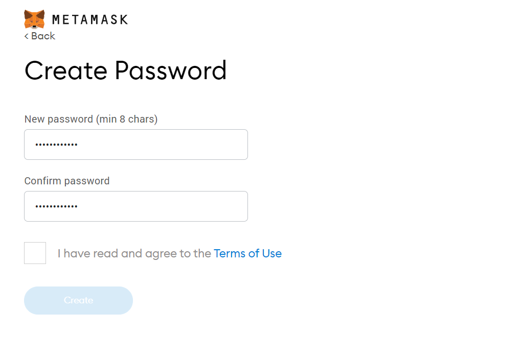 MetaMask password screenshot in How To Create a Metamask Wallet