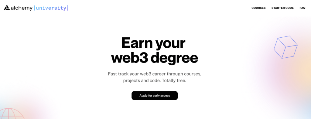 Alchemy University Homepage screenshot - "earn your web3 degree"